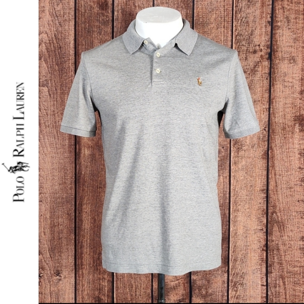 Vtg Gray Heather Pima Cotton Mens Polo With Multi Color Pony